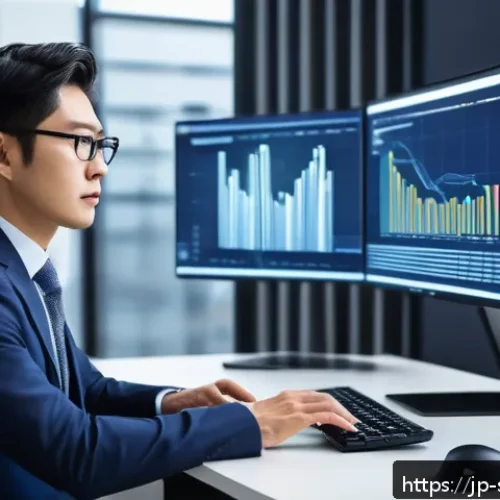 보안솔루션 컨설턴트 초보자를 위한 입문 가이드 - A professional Japanese cybersecurity consultant in a modern office setting, analyzing network vulne...