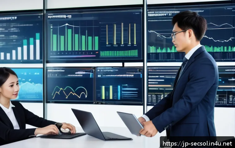 보안 컨설팅에서의 정책 작성과 적용 사례 - A modern Japanese corporate office scene with diverse employees in business casual attire, collabora...