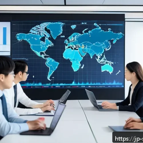 보안 컨설팅에서의 리스크 평가 기법 - A modern corporate office setting with diverse Japanese professionals collaboratively analyzing a la...