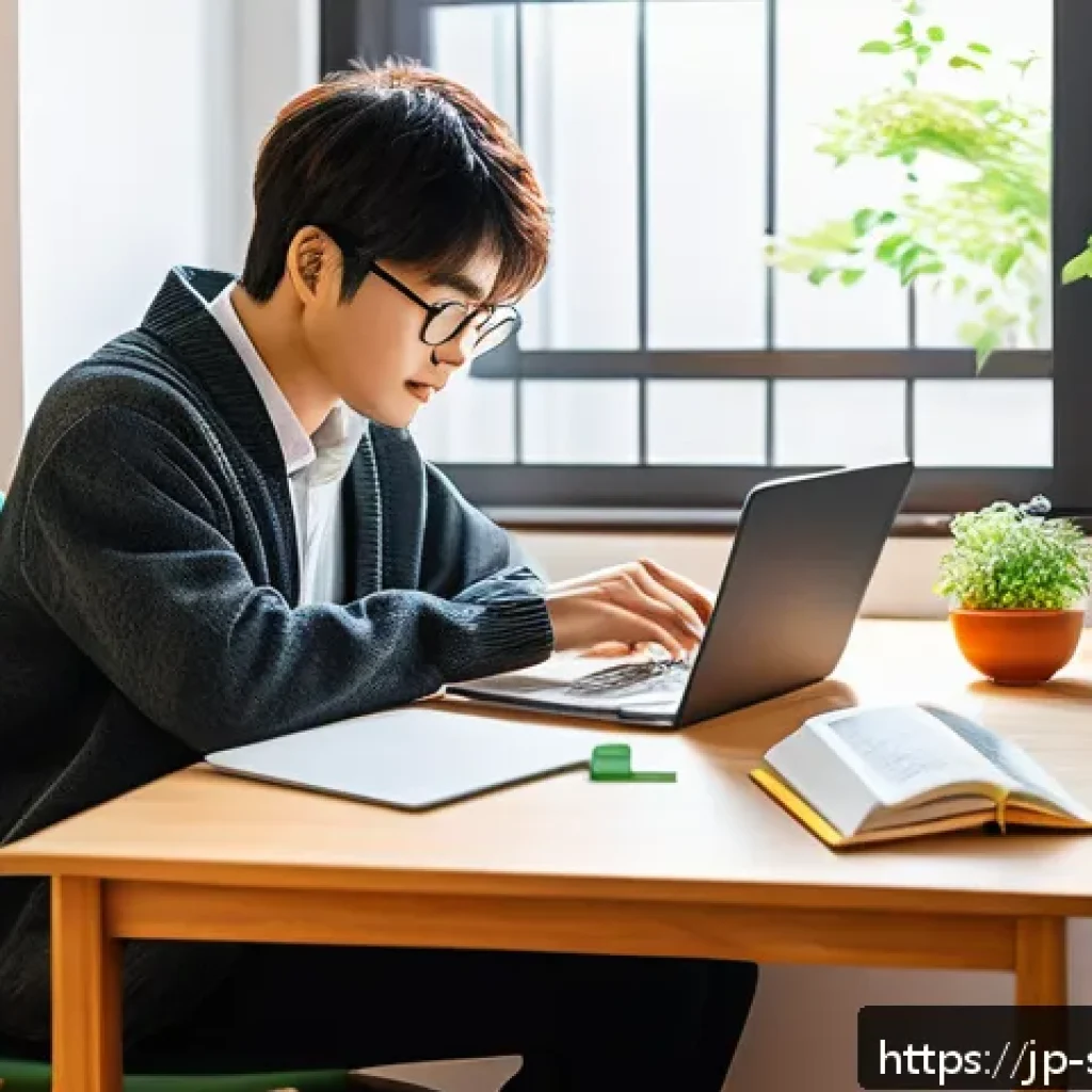 CISSP 준비 전략과 학습법 - A modern Japanese home study environment with a young professional wearing casual clothes and readin...