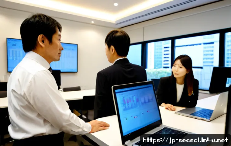 보안솔루션 컨설팅에서의 비즈니스 연속성 계획 - Photorealistic Japanese cybersecurity consultants and business executives reviewing a business conti...